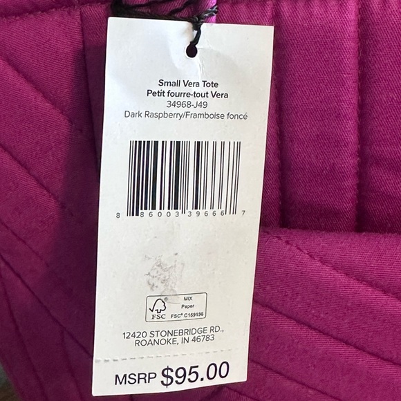 NWT - Vera Bradley Dark Raspberry Quilted Tote - Picture 8 of 11
